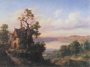 unknow artist Landscape with a lake and a gothic church. oil painting picture wholesale